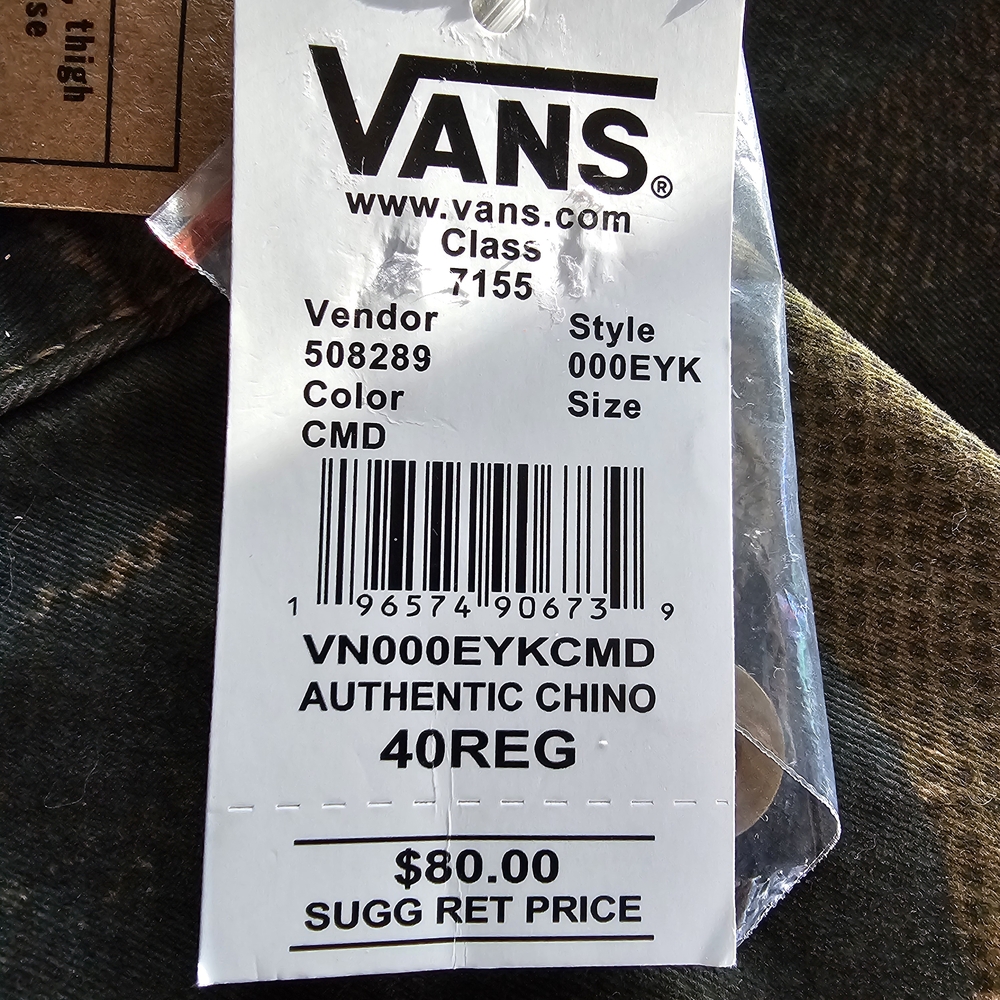 VANS Authentic Chino Pants Size 40 Unique Woodsy Camo Pattern Relaxed Fit NWT - Picture 12 of 13